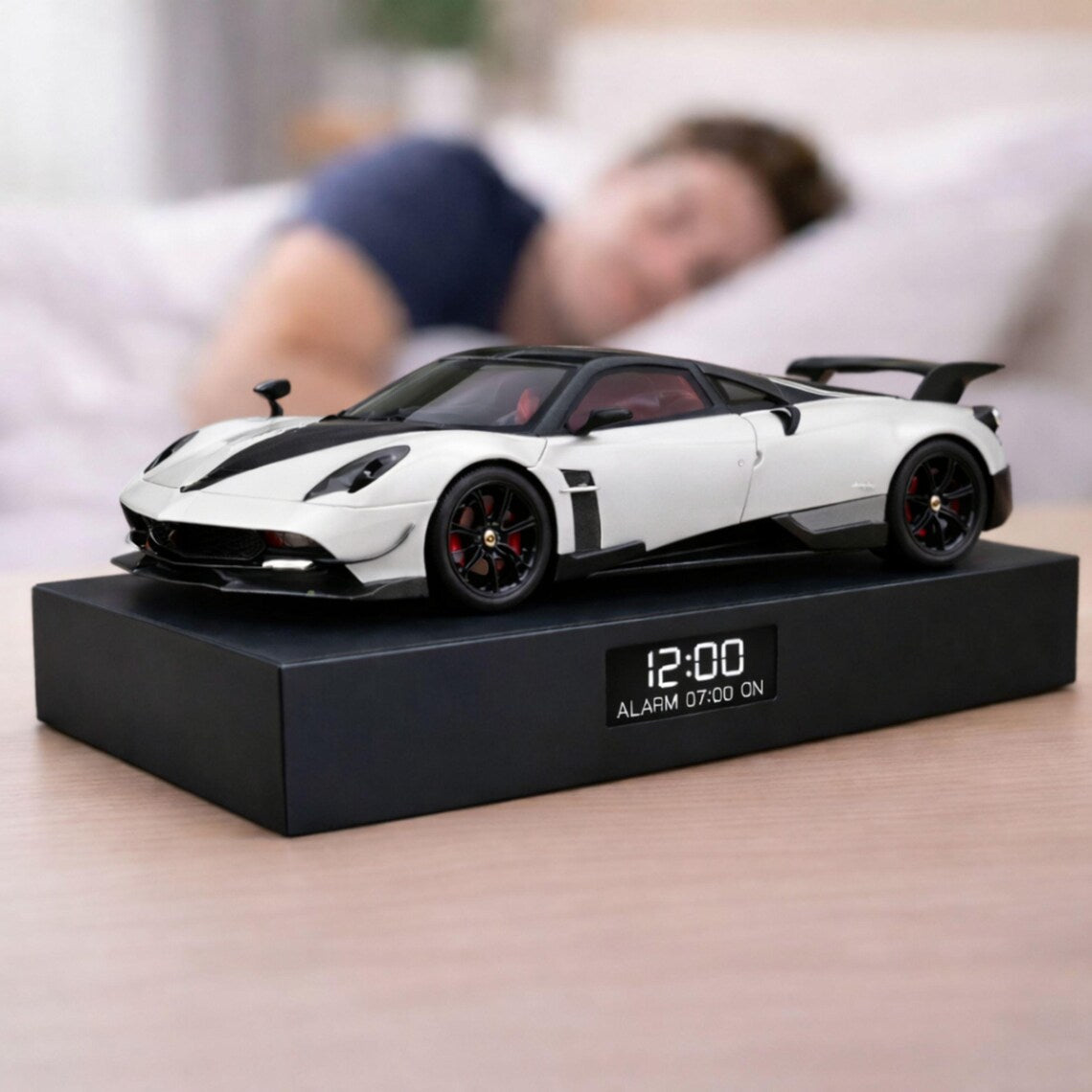 Pagani Huayra Car Alarm Clock – Handmade – Steam Effect – White