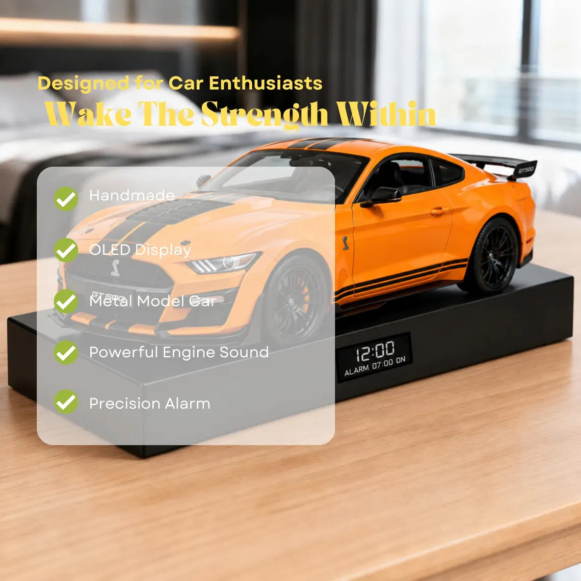 Ford Mustang shelby GT500 Car Alarm Clock – Handmade