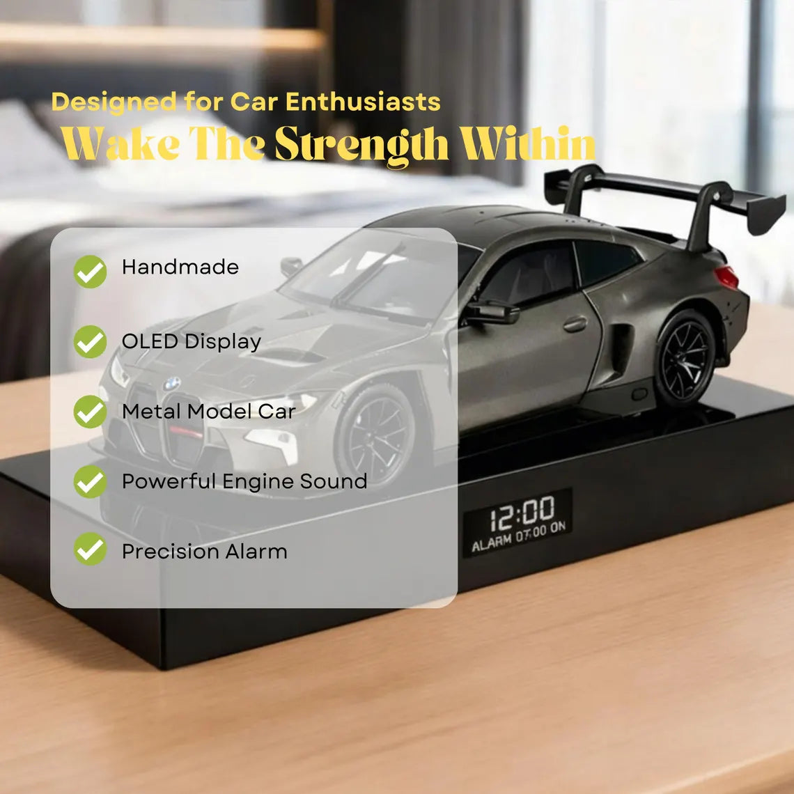 BMW M4 Car Alarm Clock – Handmade – Gray