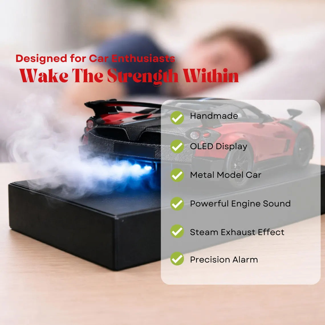 Pagani Huayra Car Alarm Clock – Handmade – Steam Effect – Red