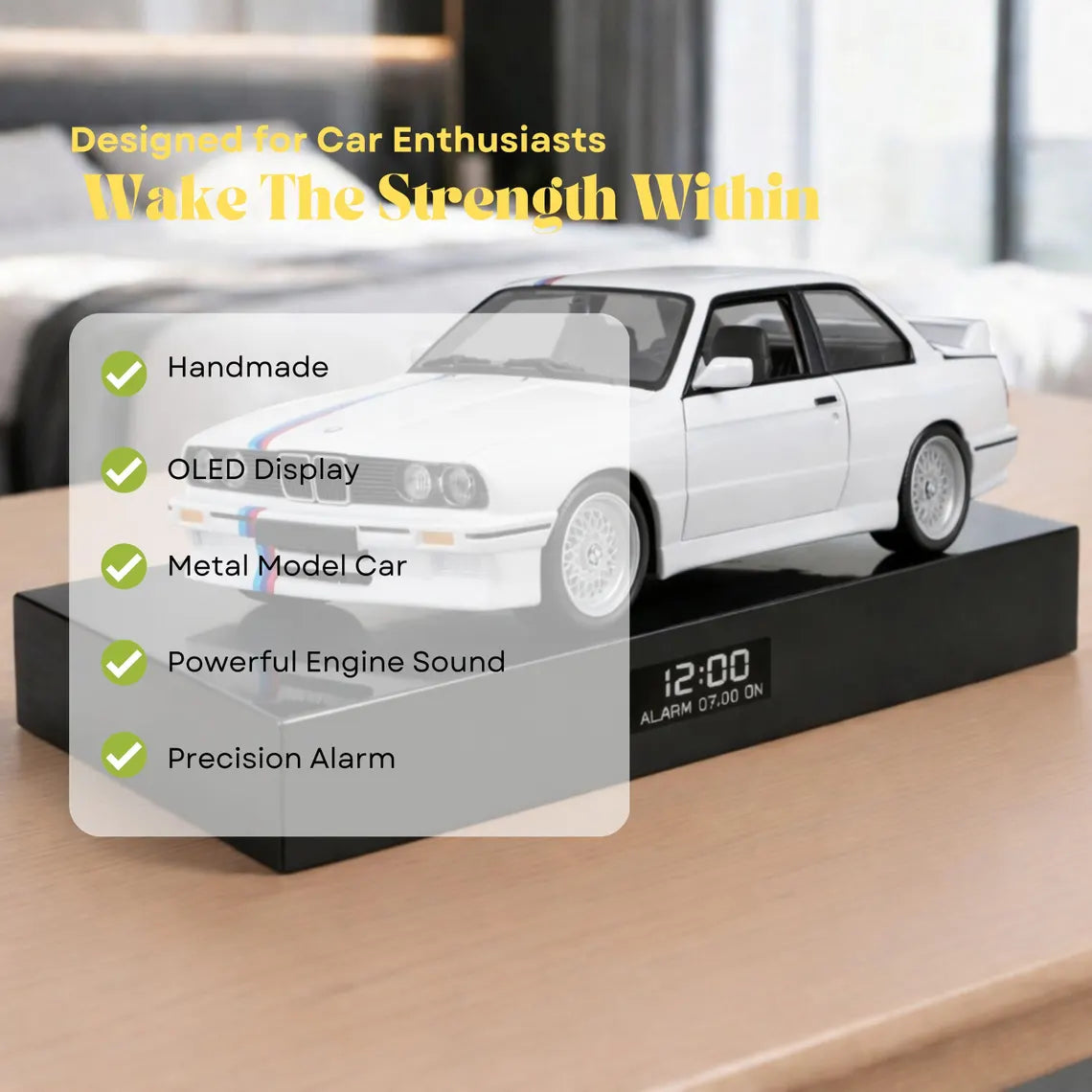BMW E30 M3 Car Alarm Clock – Handmade – white