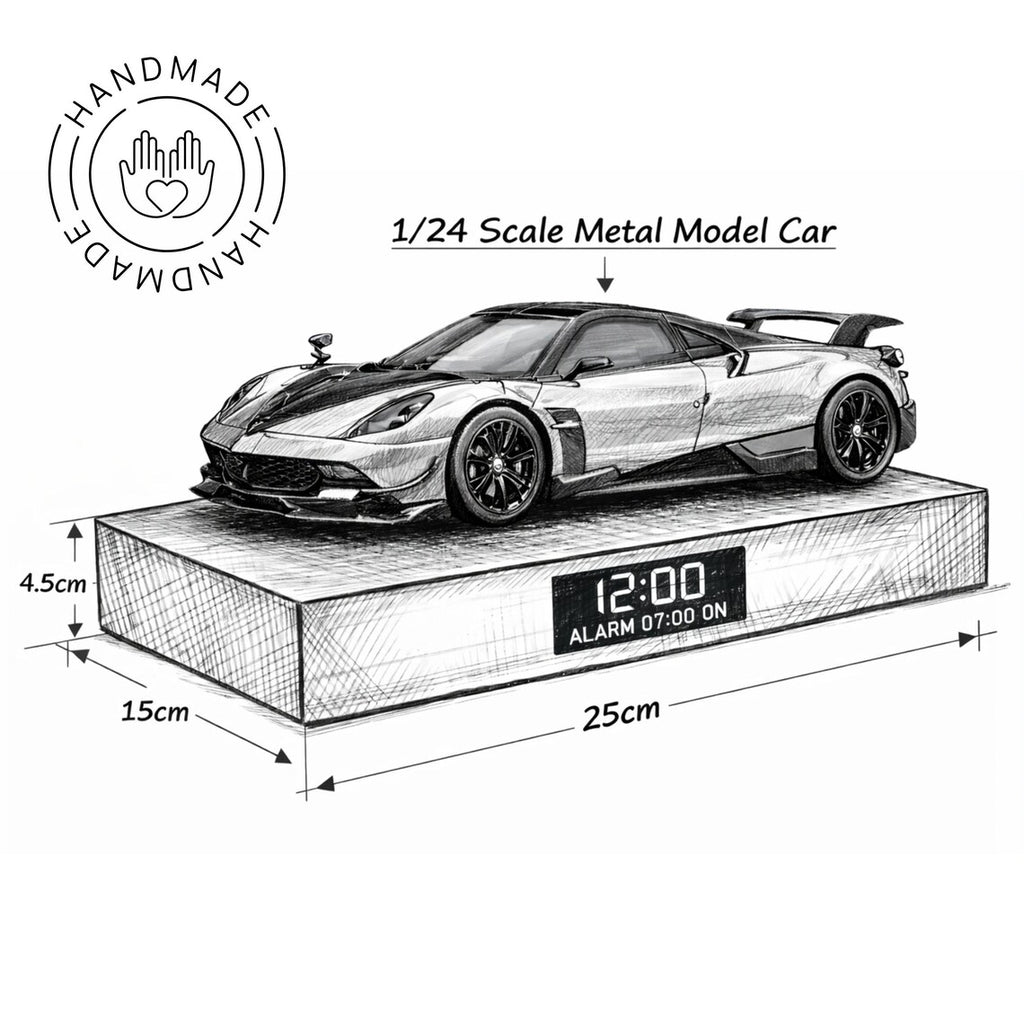 Pagani Huayra Car Alarm Clock – Handmade – Steam Effect – White