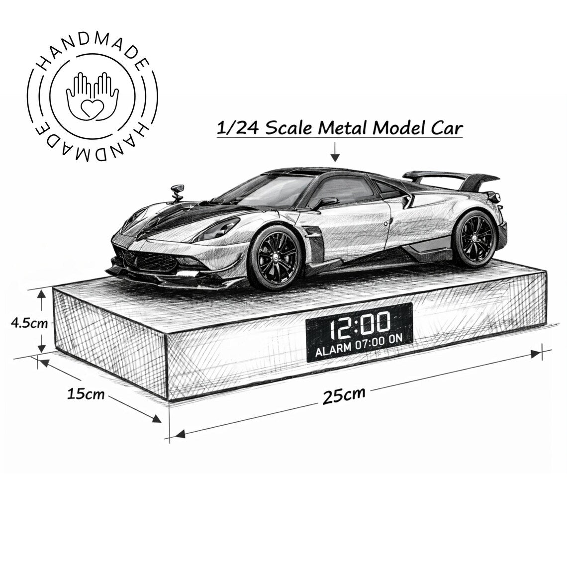 Pagani Huayra Car Alarm Clock – Handmade – Steam Effect – White