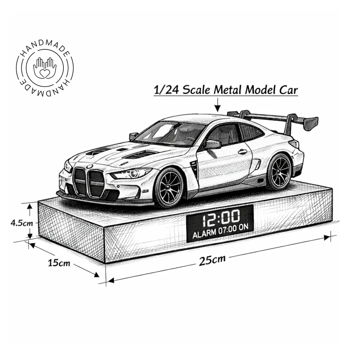 BMW M4 Car Alarm Clock – Handmade – Gray